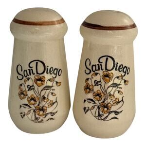 Vintage San Diego CA Souvenir Floral Ceramic Salt & Pepper Shaker Set - A1293